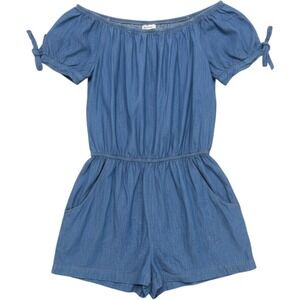 Y2k‎ Wrapper Chambray Off Shoulder Romper Cotton Denim Pocket Jumper Women M Vtg